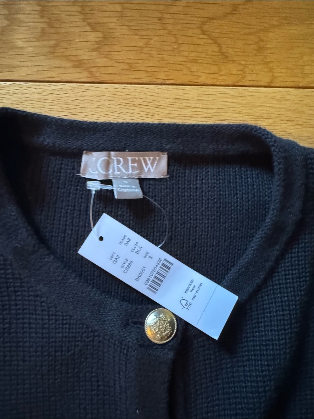 J. Crew Black Knit Button-Front Cardigan with Gold Buttons - Picture 2 of 4